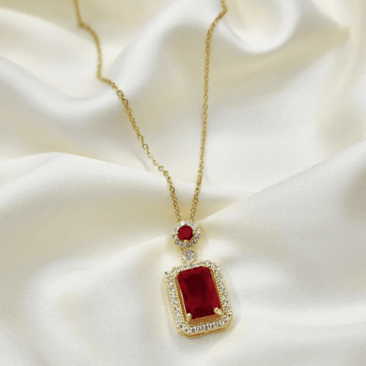 Gold Plated Necklace Charms Rectangle Shape Hiphop Ruby Pendants for Women