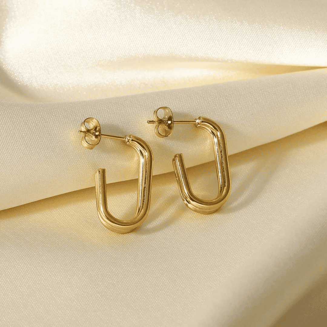 Gold Plated Stainless Steel Jewelry Gift Charm CC Hoop earrings for women