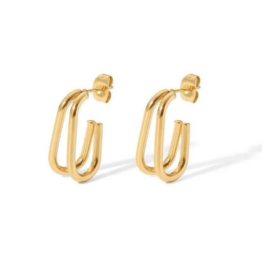 Gold Plated Stainless Steel Jewelry Gift Charm CC Hoop earrings for women