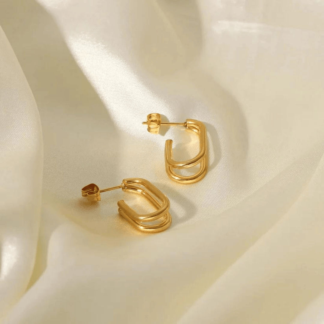 Gold Plated Stainless Steel Jewelry Gift Charm CC Hoop earrings for women