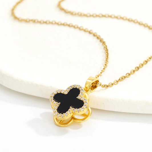 Rotating Four-Leaf Clover Gold Plated Zircon Necklace For Women