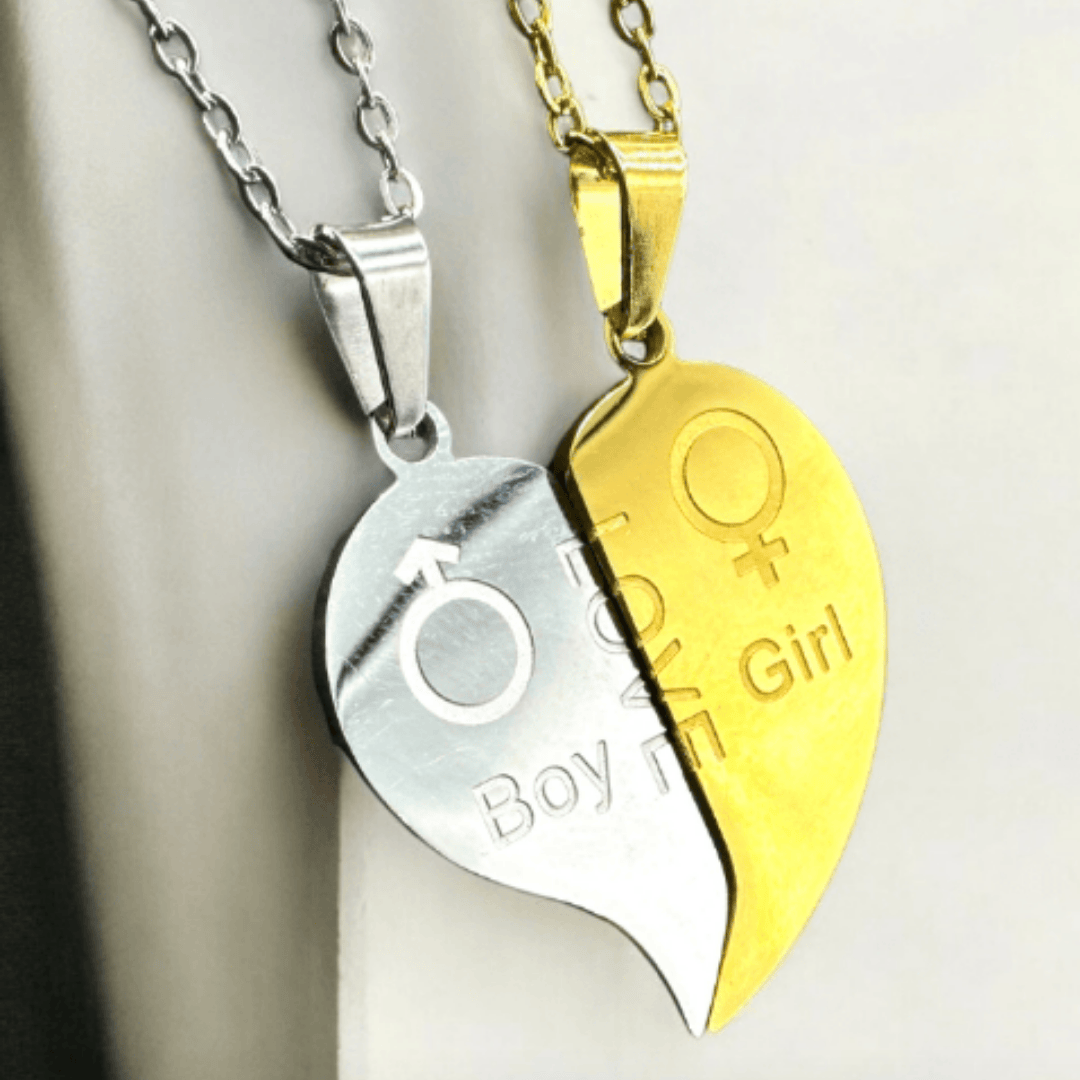 Stainless Steel Gold Silver Half Heart 2 Necklace
