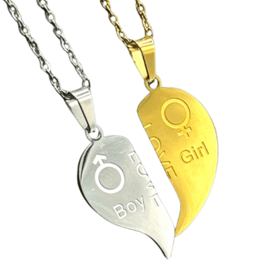 Stainless Steel Gold Silver Half Heart 2 Necklace