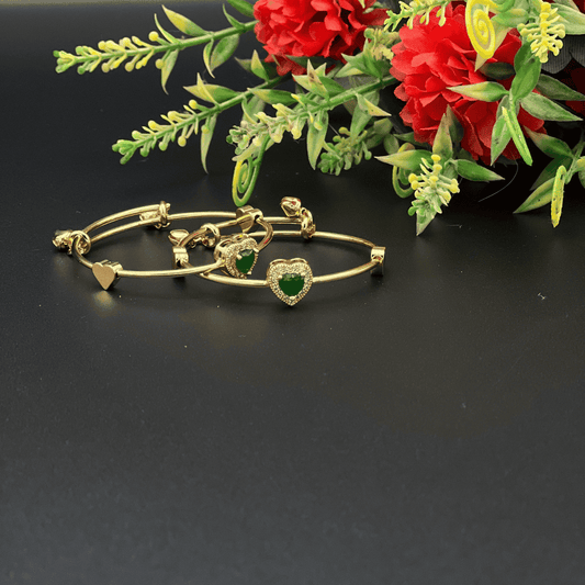 Gold-Plated Green Heart Charm Bracelet (BL__25)