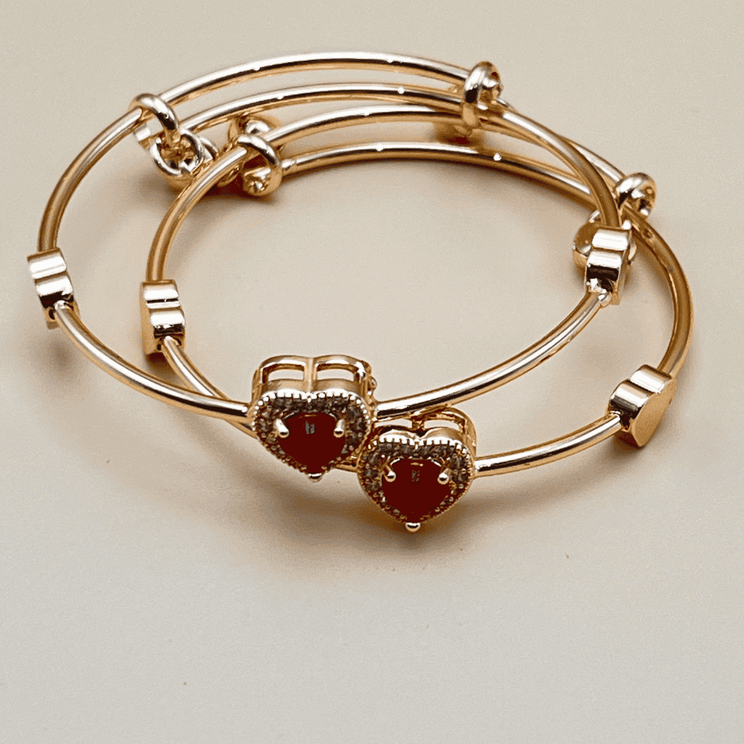 Gold-Plated Red Heart Charm Bracelet  (BL__26)