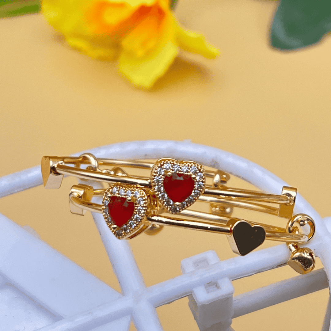 Gold-Plated Red Heart Charm Bracelet  (BL__26)