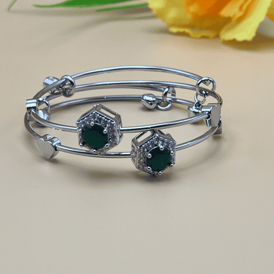 Silver Hexagon Green Stone Charm Bracelet  (BL__27)