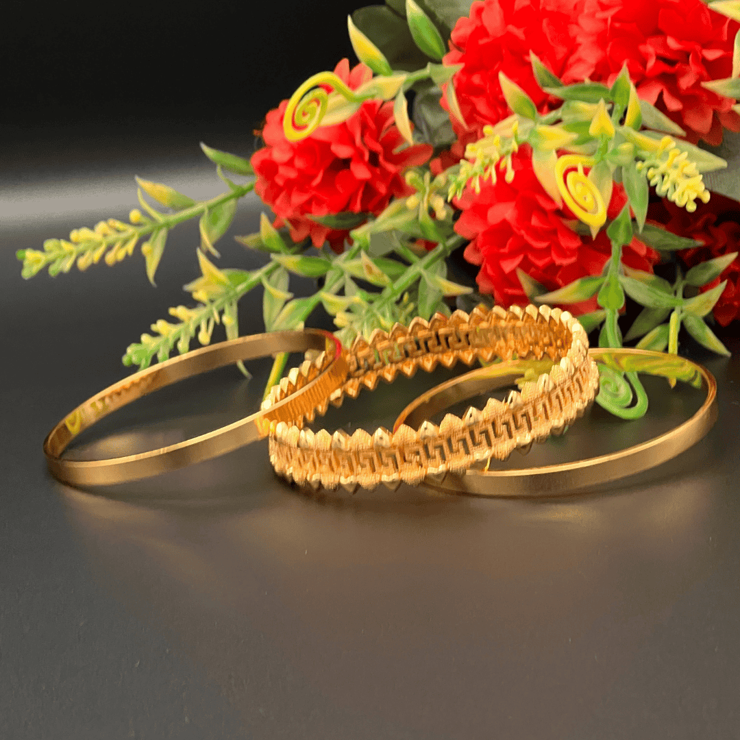 Gold-Tone Traditional Bangle Set - Elegant Trio Design (BN__5)