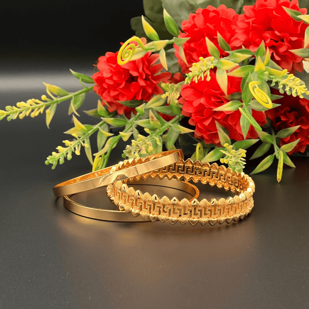 Gold-Tone Traditional Bangle Set - Elegant Trio Design (BN__5)