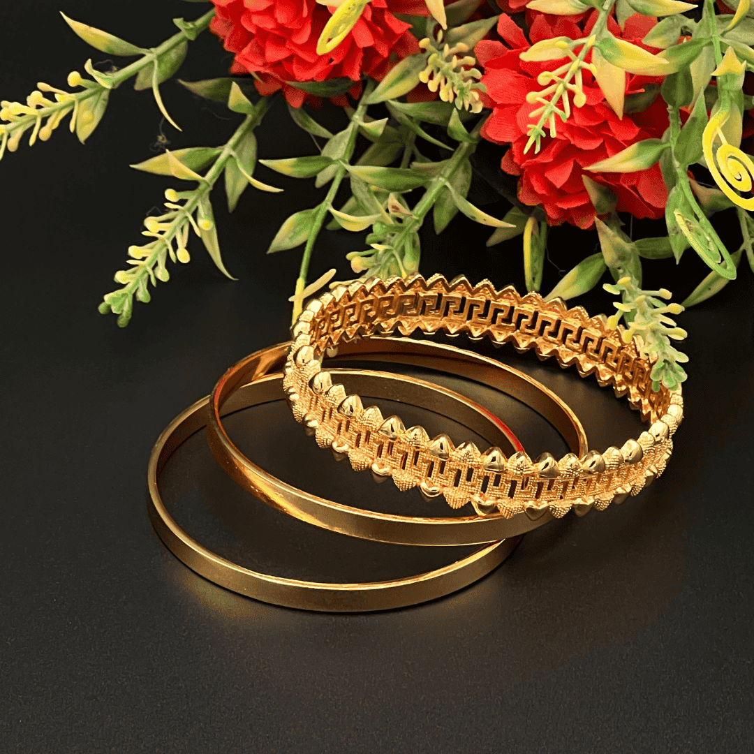 Gold-Tone Traditional Bangle Set - Elegant Trio Design (BN__5)