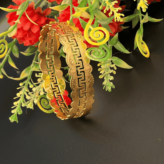 Intricate Gold-Tone Patterned Bangle Bracelet (BL__4)