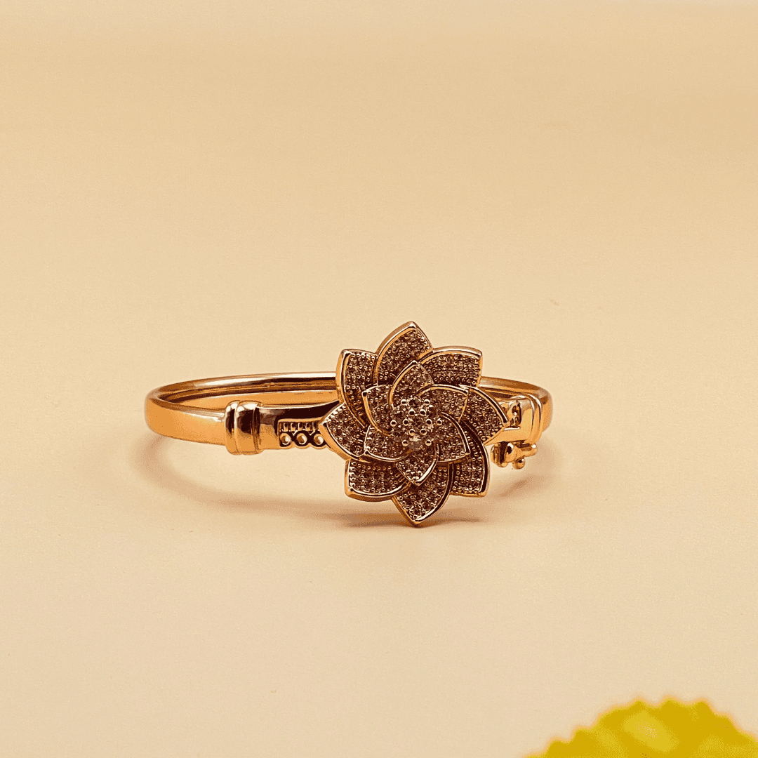 Gold-Tone Floral Bangle with Sparkling Crystal Details  (BL__32)