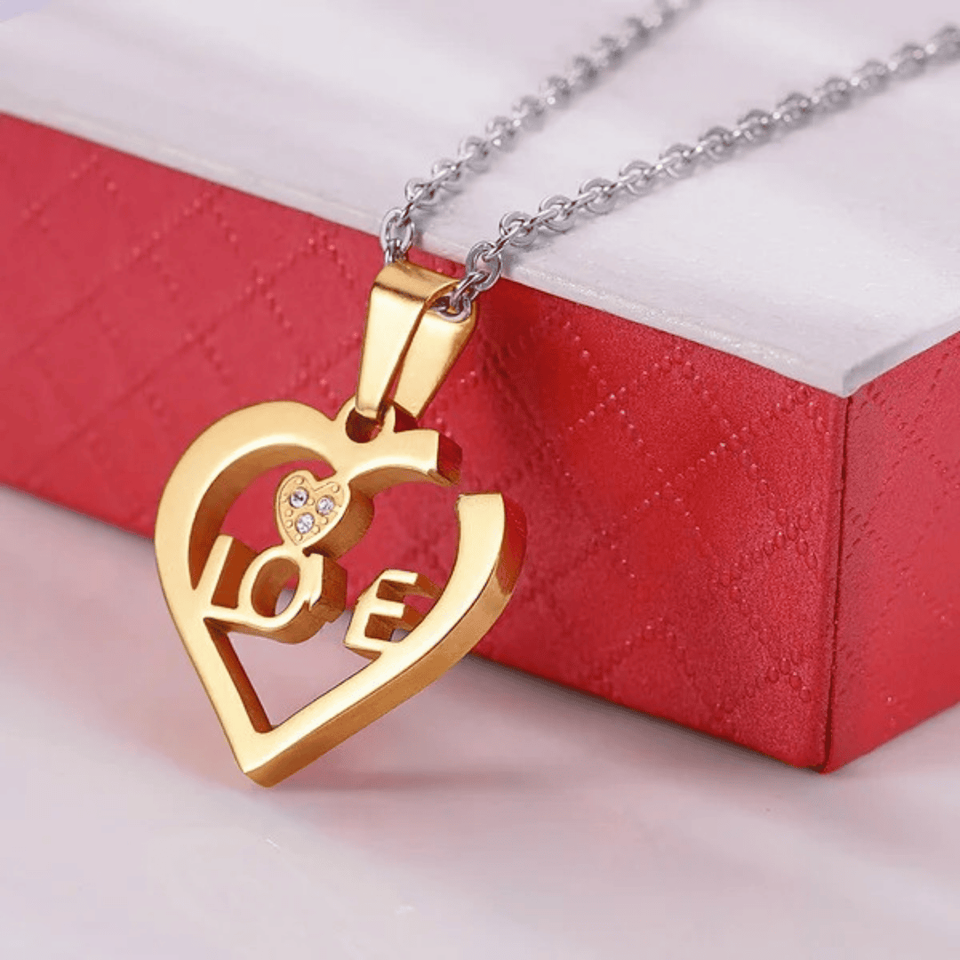 Zircon Stainless Steel Love Heart Necklace - "Key to My Heart" Couple Necklace Gift